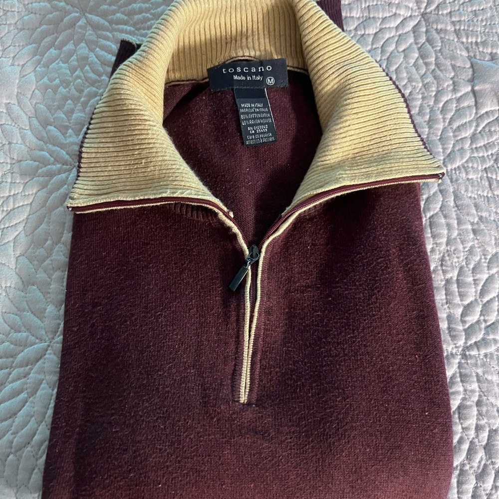 Toscano Quarter Zip Mens Sweater Cotton/Rayon EUC